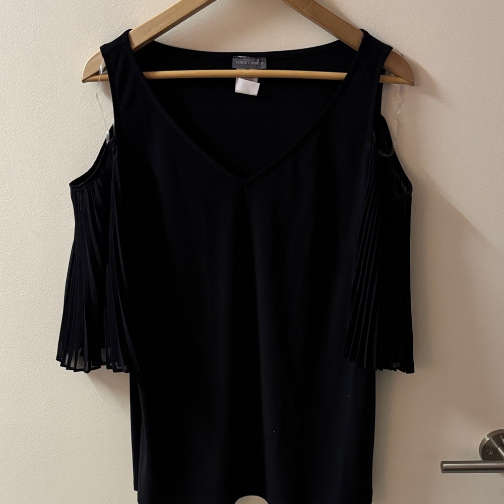 Vince Camuto Black Pleated Sleeve Blouse